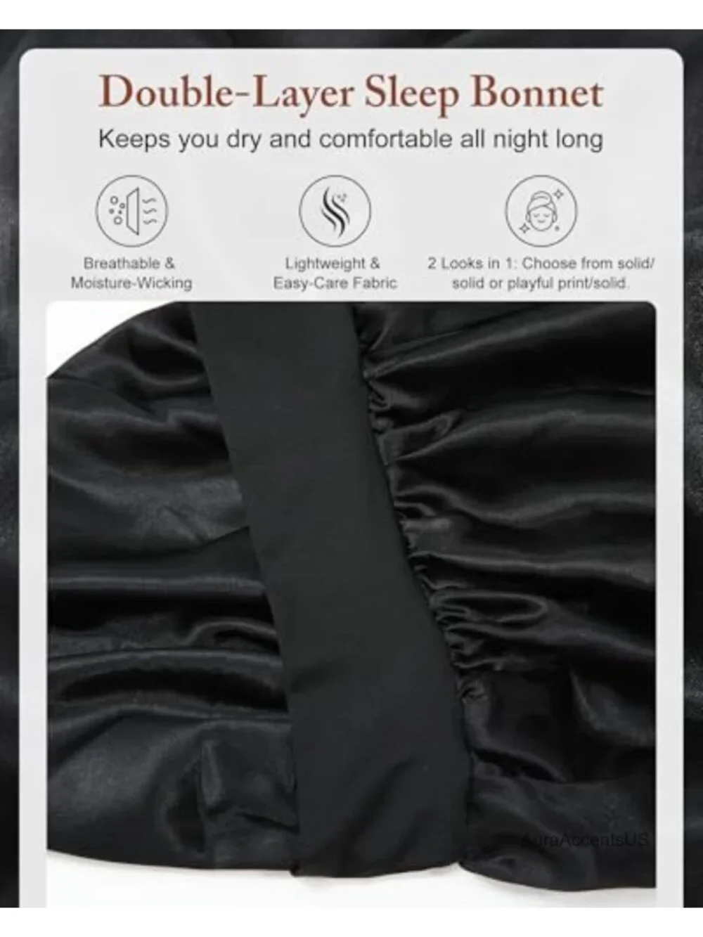 Double Layer Satin Bonnet for Sleeping with Tie Band